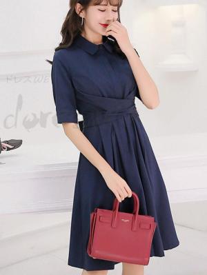 Đầm xòe cổ sơ mi thắt eo