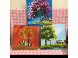 Bộ 3 tranh sơn dầu phong cảnh còn như mới, kích thước 30x30 cm