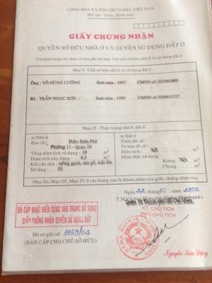 Bán nhà Điện Biên Phủ, quận 10 – (DT: 3,1m × 3,1m)