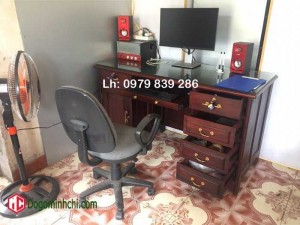 Bàn máy tính nhiều ngăn gỗ gụ hàng dầy