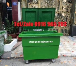 Xe thu gom rác 1000 lít 4 bánh màu xanh lá