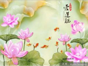 Tranh gạch 3d phong thủy cá chép - hoa sen