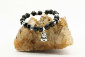 Vòng tay đá thiên nhiên Obsidian kết hợp charm Mèo Thần Tài may mắn, Bạc 925,