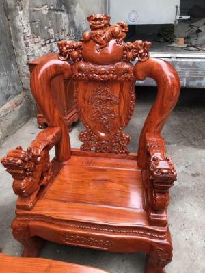 Bàn Ghế Phòng Khách Nghê Đỉnh Gỗ Hương Đá Tay 12