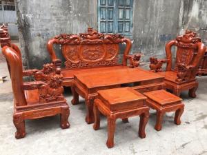 Bàn Ghế Phòng Khách Nghê Đỉnh Gỗ Hương Đá Tay 12