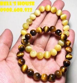 Vòng tay đá Citrine thạch anh vàng, vòng tay đá mắt hổ vàng tâm, vòng tay đá mắt hổ vàng nâu Bells House TPHCM,