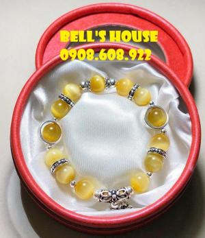 Vòng tay đá Citrine thạch anh vàng, vòng tay đá mắt hổ vàng tâm, vòng tay đá mắt hổ vàng nâu Bells House TPHCM,