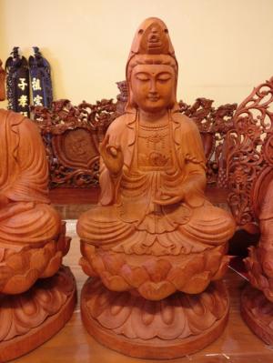 Tượng Phật Tam Thế Phật Hào Quang Gỗ Hương Cao 40-TTP01A