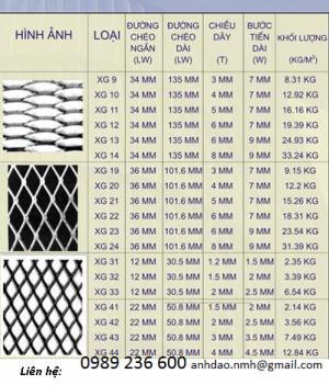 Chuyên sản xuất Lưới Dập Giãn, Lưới Hình Thoi XG 19, XG20, XG21..XG43 tại Hà Nội