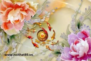 Gạch tranh phong thủy hoa mẫu đơn