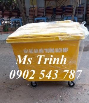 Xe thu gom rác 660 lít nhựa composite, xe gom rác 450 lít 4 bánh xe, thùng rác 450 lít có bánh xe