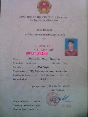 Chứng chỉ nghiệp vụ buồng bàn bar và nấu ăn nhanh