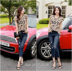 Quần jean lửng lưng cao xắn lai was rách (QD145)