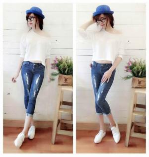 Quần jean nữ lửng rách (QD136)