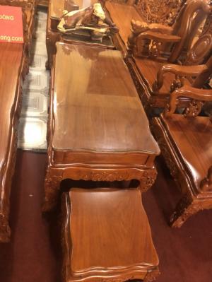 Bộ Bàn Ghế Gỗ Gõ Đỏ Chạm Đào Đẹp Vai Cong, Cột 10, 6 Món