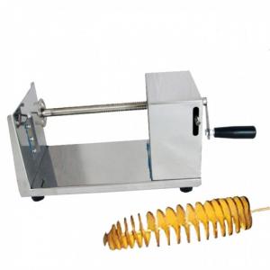 Máy cắt khoai tây lốc xoáy là sản phẩm được rất nhiều chủ quán kinh doanh loại hình bán thức ăn nhanh, đồ ăn vặt sử dụng.
Máy có thiết kế đơn giản với công dụng chính là cắt cả củ khoai tây ra thành lát mỏng dạng lốc xoáy hoặc xoắn vòng.
Đặc điểm cấu tạo của máy cắt khoai tây lốc xoáy
+ Máy có thiết kế nhỏ gọn và được làm bằng vật liệu inox sáng, không gỉ, độ bền cao.
+ Lưỡi dao của máy được làm rất sắc, sau một thời gian sử dụng có thể mài (hoặc thay lưỡi mới) để dùng tiếp.
+ Bộ phận giúp khoai tây tiếp xúc với lưỡi dao của máy là một trục quay bằng inox. Trục quay này được thiết kế rất nhẹ đơn giản, ai cũng có thể sử dụng được.
+ Máy được sản xuất trên dây chuyền hiện đại với số lượng lớn nên có giá thành rẻ, phù hợp với túi tiền của đại đa số người dùng.