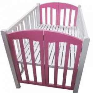 Giường cũi gỗ Goldcat thanh lí 2in1 màu trắng hồng
