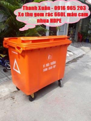 Xe thu gom rác 660 lít 4 bánh màu cam nhựa hdpe tại Bình Dương