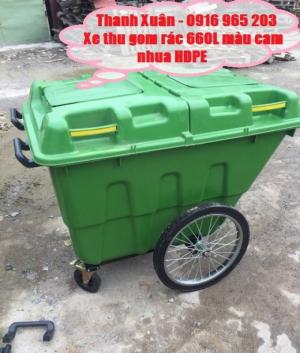 Xe thu gom rác 400 lít nhựa hdpe 4 bánh hơi
