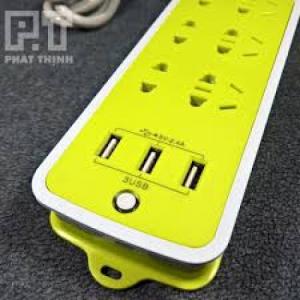 Ổ cắm điện xanh lá tích hợp 3 cổng USB