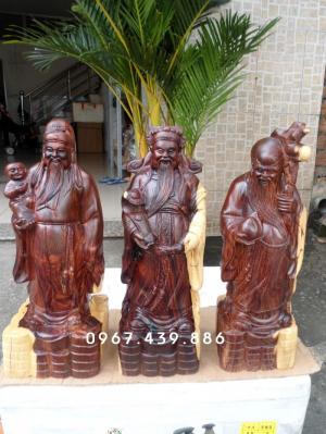 Tượng Phúc Lộc Thọ (Tam Đa) gỗ cẩm lai cao 40cm - T18C40