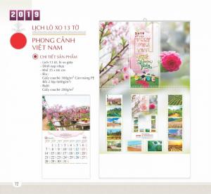 Lịch lò xo 13 tờ chủ đề Phong cảnh Việt Nam - Đỉnh nhẹp nhựa, lò xo giữa - Khổ 35 x 66 cm