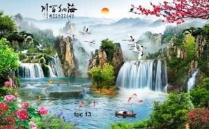 Gạch tranh 3d hồ nước đồng quê