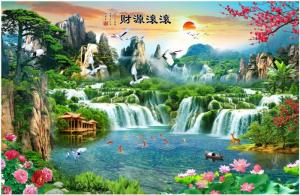 tranh 3d - gạch tranh 3d phong cảnh hồ nước nhà sàn