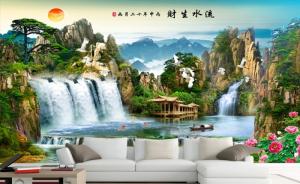 tranh 3d - gạch tranh 3d phong cảnh hồ nước nhà sàn