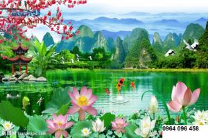 gạch tranh 3d - tranh gạch 3d hồ sen 3d hk097