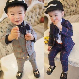 Bộ vest bé trai 2 mảnh sọc ca rô có hình thật