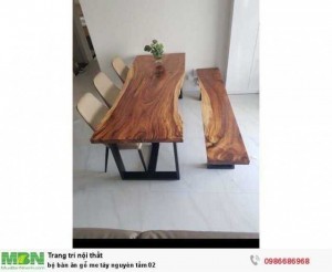 Bộ bàn ăn gỗ me tây nguyên tấm 2,2m