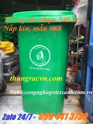 Thùng rác nhựa 240 lít mẫu mới nắp kín-xanh