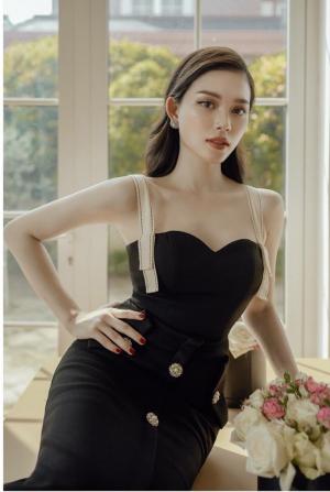 Đầm dự tiệc phối 2 dây trắng đính nút (DX6648)