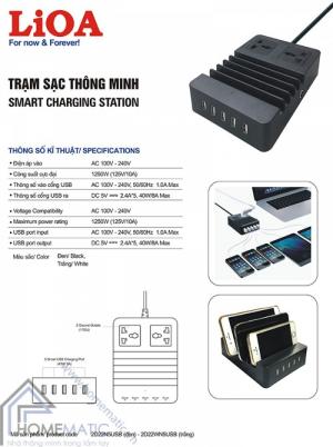 Trạm sạc thông minh có nắp che dây LIOA-2D22N5USB