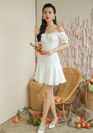 Đầm xòe trễ vai lai bèo (DX6634)