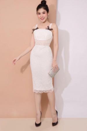 Đầm body ren 2 dây đính nơ (DB2404)