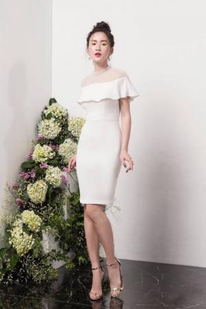 Đầm body phối bèo vai lưới (DB2402)