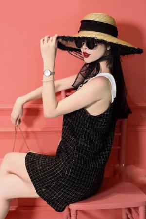 Đầm suông 2 dây đính nút (DB2433)