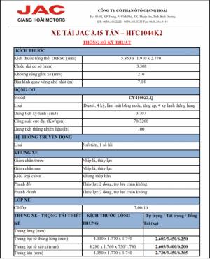 Xe Tải Jac 3.45T / 3.45 tấn /3 tấn 45/ 3T45 + giá rẻ + Chương trình tri ân khách hàng trong tháng