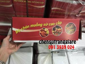 Bộ 6 chén 6 muỗng sứ giá rẻ in logo làm quà tặng. công ty bán chén sứ