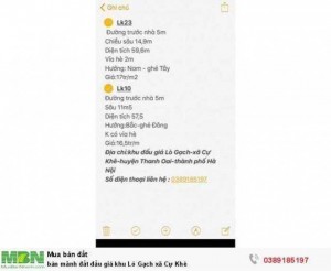 Bán mảnh đất đấu giá khu Lò Gạch xã Cự Khê