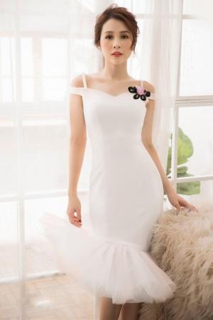Đầm trễ vai đuôi cá phối lưới (DB2440)