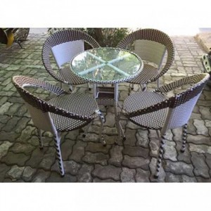 Bộ bàn mặt tròn kính và ghế nhựa mây cao cấp