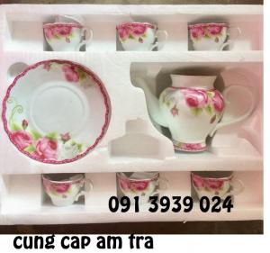 Bộ ấm trà, bộ ấm trà in logo theo yêu cầu, ấm chén trà sứ trắng đẹp