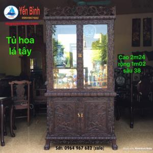 Tủ bày đồ đục tay thủ công trạm hoa lá tây gỗ gụ