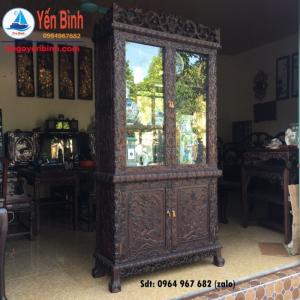 Tủ bày đồ đục tay thủ công trạm hoa lá tây gỗ gụ