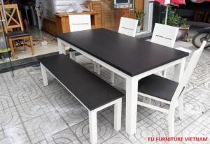 Bộ bàn ăn gỗ tràm màu trắng thanh lý