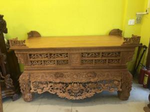 Sạp Thờ Gỗ Gõ Đỏ Chân 20 - 2 Dạ Siêu Vip . Chạm Trỗ Sống Động, Tôn Lên Vẽ Đẹp Thật Trang Nghiêm.