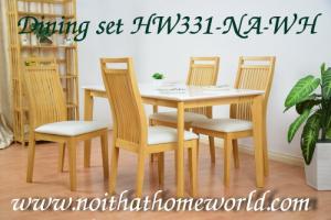 Bộ bàn ăn mặt trắng gỗ vàng- mã số HW331-NA- giá rẻ